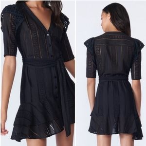 Veronica Beard Sima V-neck Button-front Eyelet Lace Dress